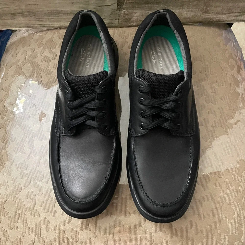 Clarks Collection Mens Tilden Walk Black Leather Oxford Shoes Size 11 Wide W